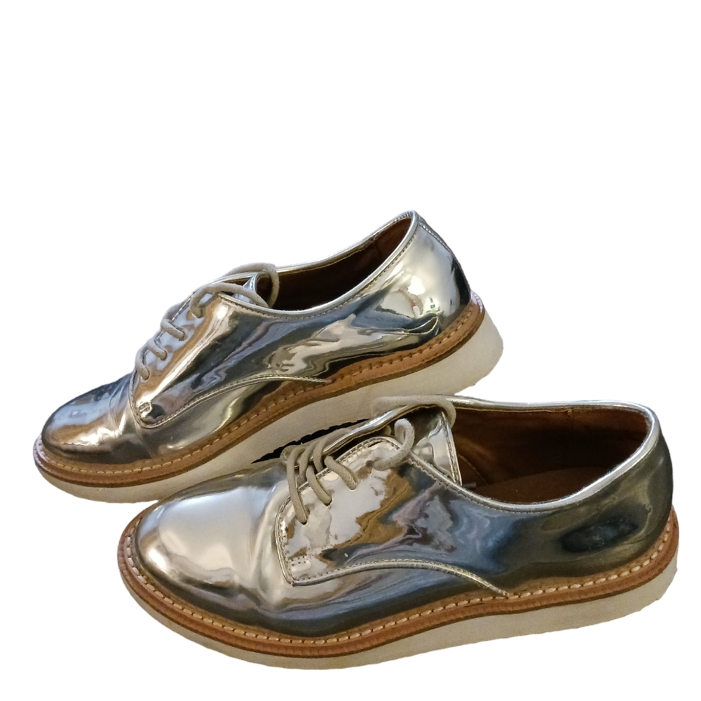 "A New Day" womens lace up sneakers.  Size 6.  Shiny Silver.